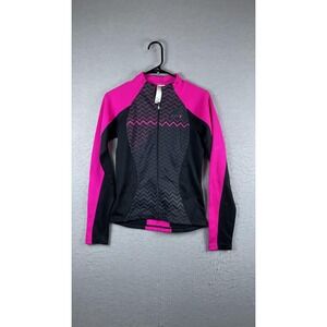 Garneau Cycling Jacket Womens Medium Pink Black Full Zip Reflective Road Bike